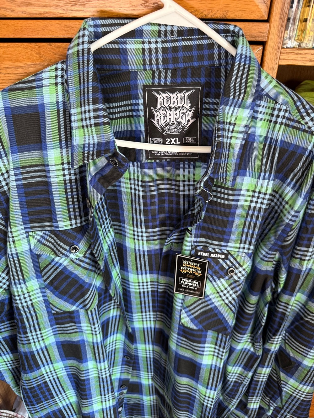 Rebel Reaper - Men’s Blue & Green Plaid Flannel - 2XL